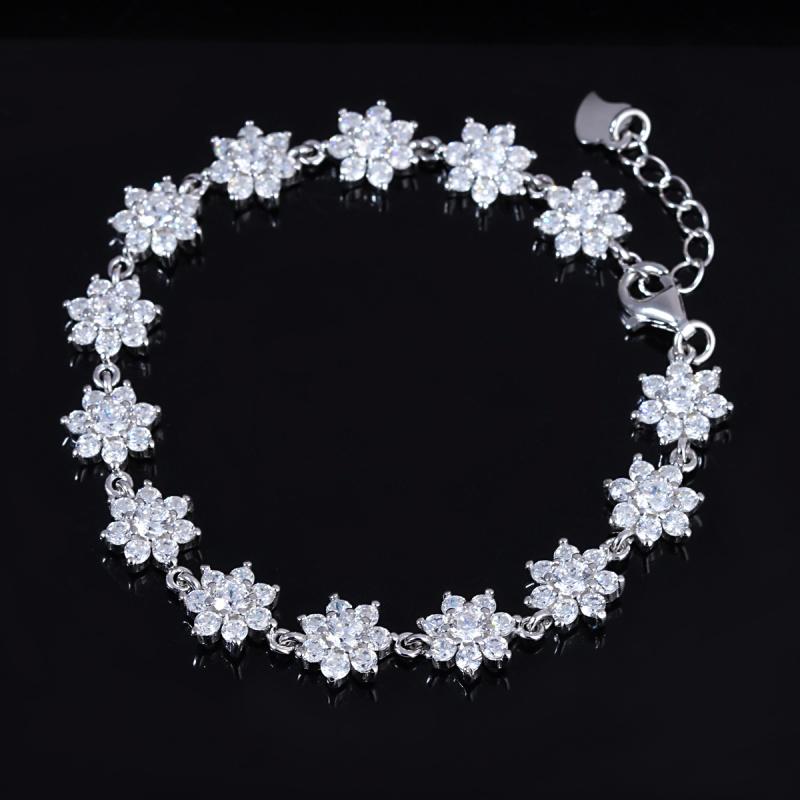 Sterling Silver Crystal Flower Tennis Bracelet