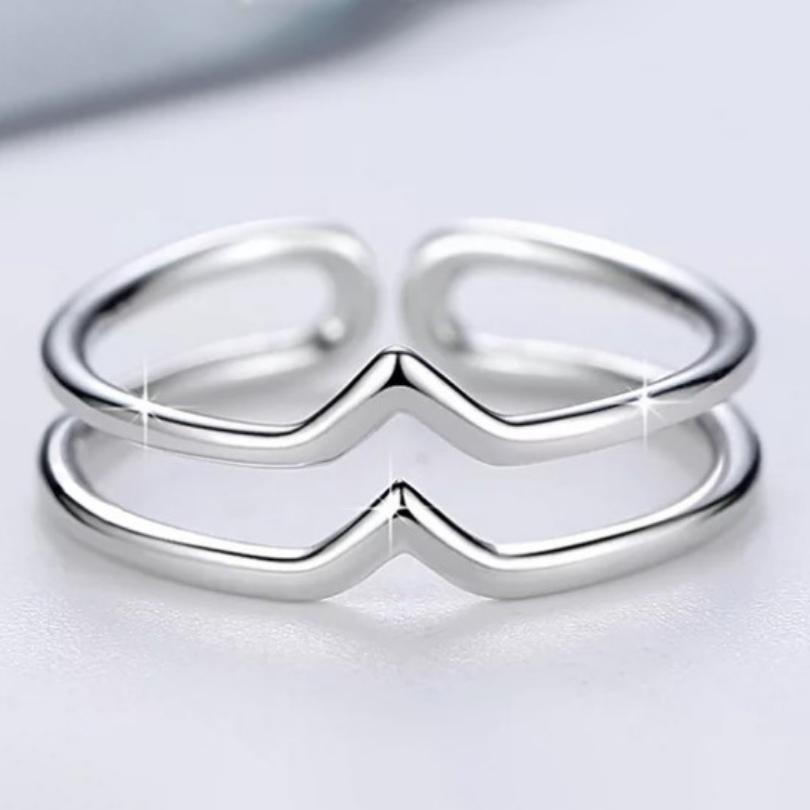 Sterling Silver Minimalist 2 Row Adjustable Bypass Ring