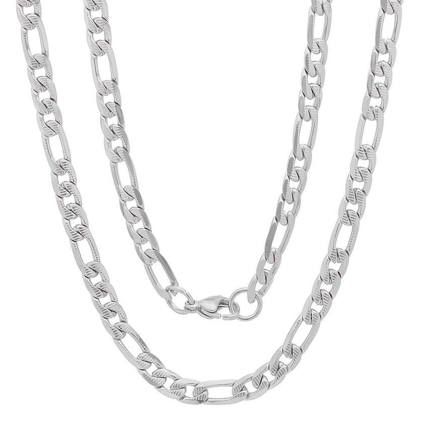 Men&#39;s Stainless Steel Diamond Cut Figaro Necklace by Steeltime / Silver