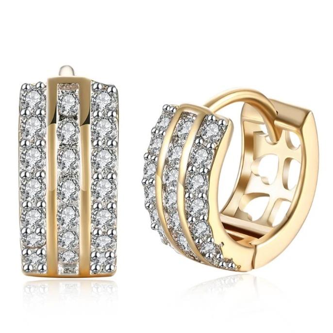Swarovski Crystal Three Dangling Lined Huggies Set in 18K Gold Earrings