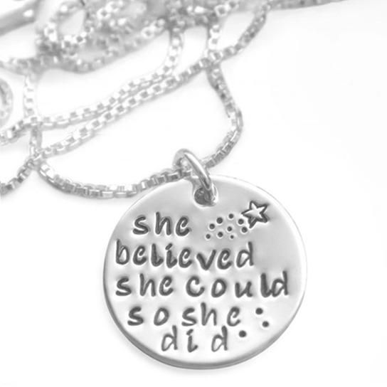 Engraved &quot;She Believed She Could So She Did&quot; Inspirational Pendant