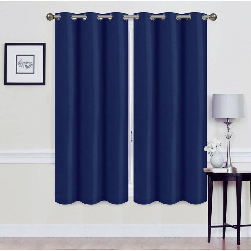 Set of 2: Foam-Backed Blackout Grommet Curtain Panel / Navy Blue / 76 X 63