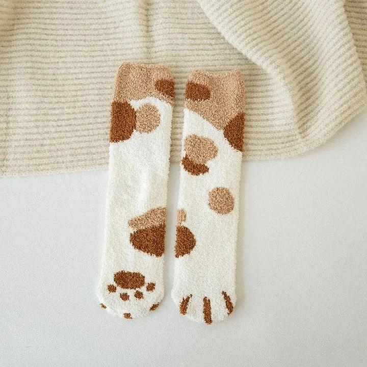 Women&#39;s 3-Pack: Autumn and Winter Cat Claws Socks / Dot Khaki
