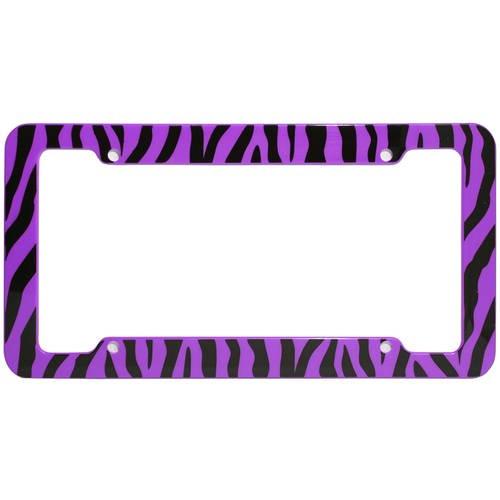 OxGord Plastic License Plate Frame with Zebra/Tiger Stripes / Purple