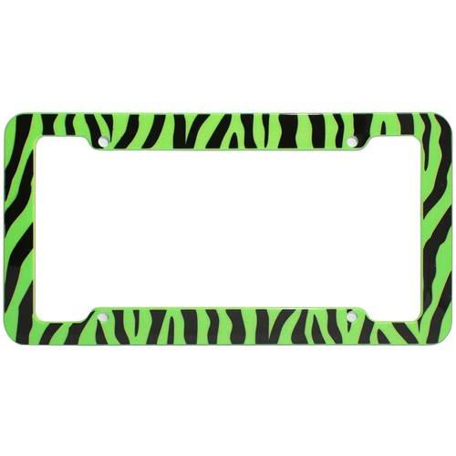 OxGord Plastic License Plate Frame with Zebra/Tiger Stripes / Green