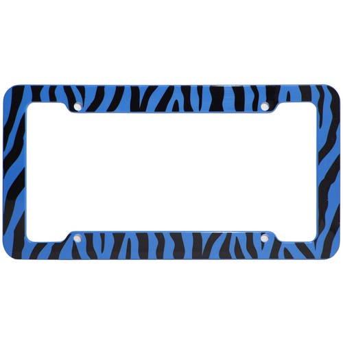 OxGord Plastic License Plate Frame with Zebra/Tiger Stripes / Blue