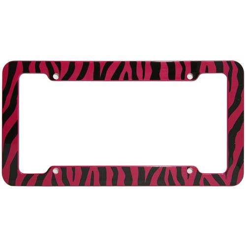OxGord Plastic License Plate Frame with Zebra/Tiger Stripes / Red