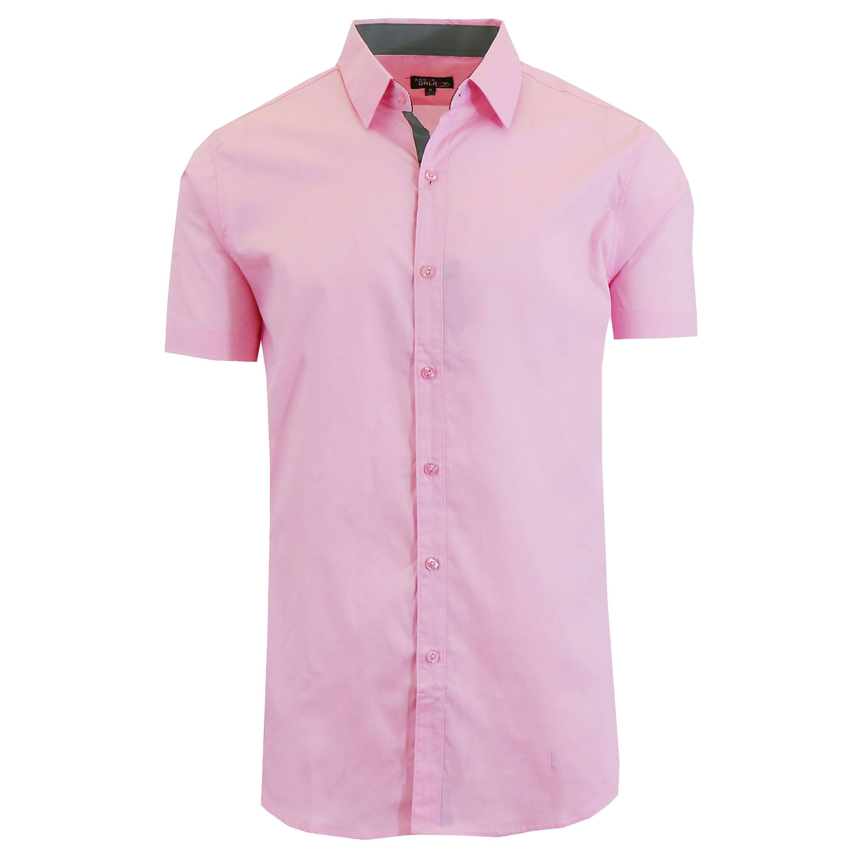 Men&#39;s Mens Short Sleeve Dress Shirt / Pink / Small