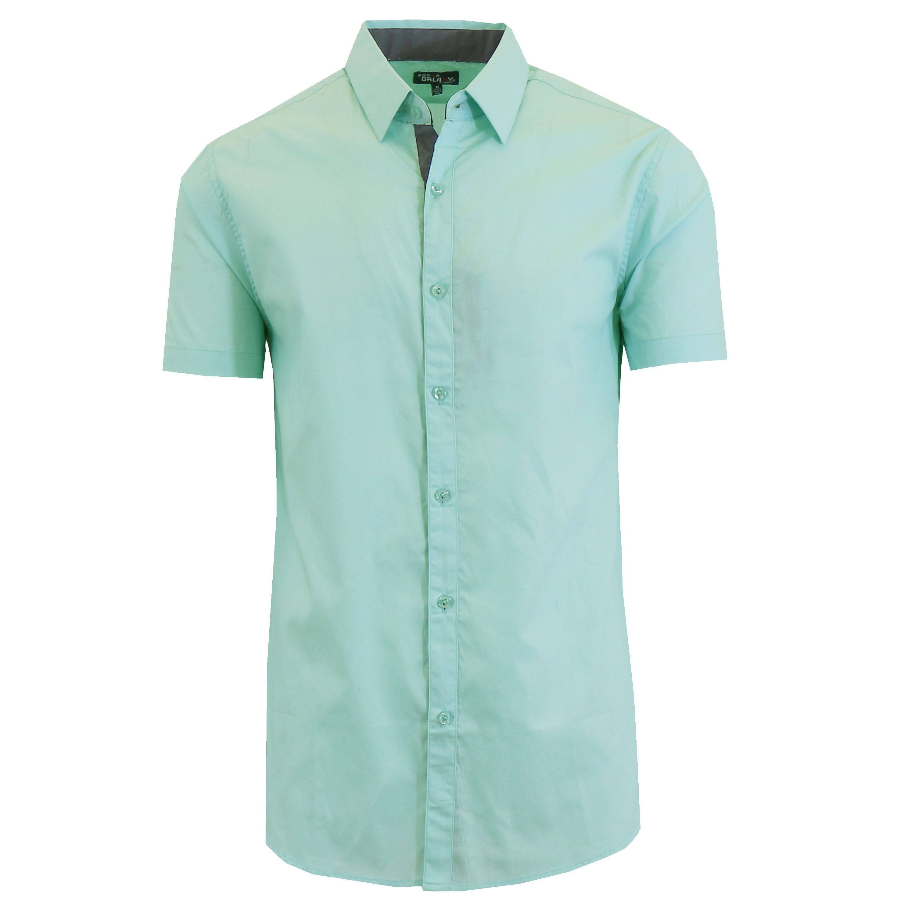 Men&#39;s Mens Short Sleeve Dress Shirt / Mint / 2X-Large