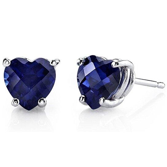 Sterling Silver 2.00 CTTW Sapphire Heart Stud Earrings