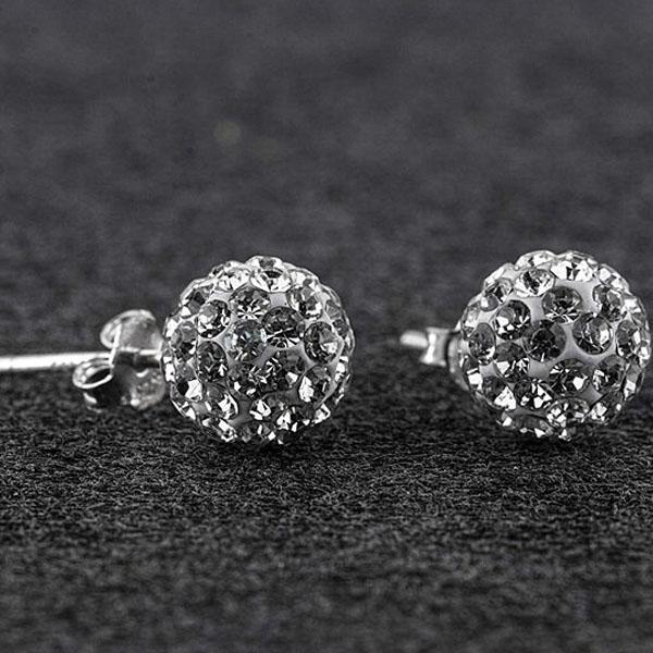 Sterling Silver White Austrian Crystal Ball Stud Earrings