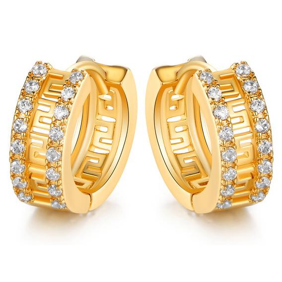 Barzel Double Encrusted Greek Key Hoop Earrings in Swarovski Crystal