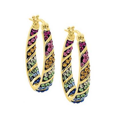 Multi-Color Graduated Crystal Inside Out Hoop Earrings / Gold
