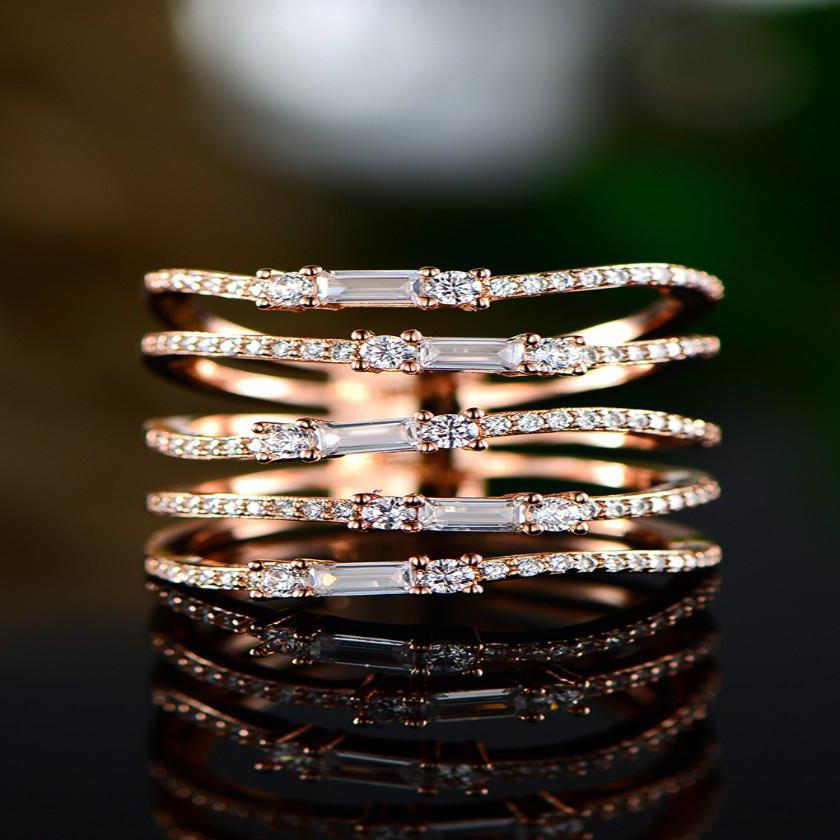 Multi Row Rose Gold Plated Ring Made with Swarovski Elements / 5