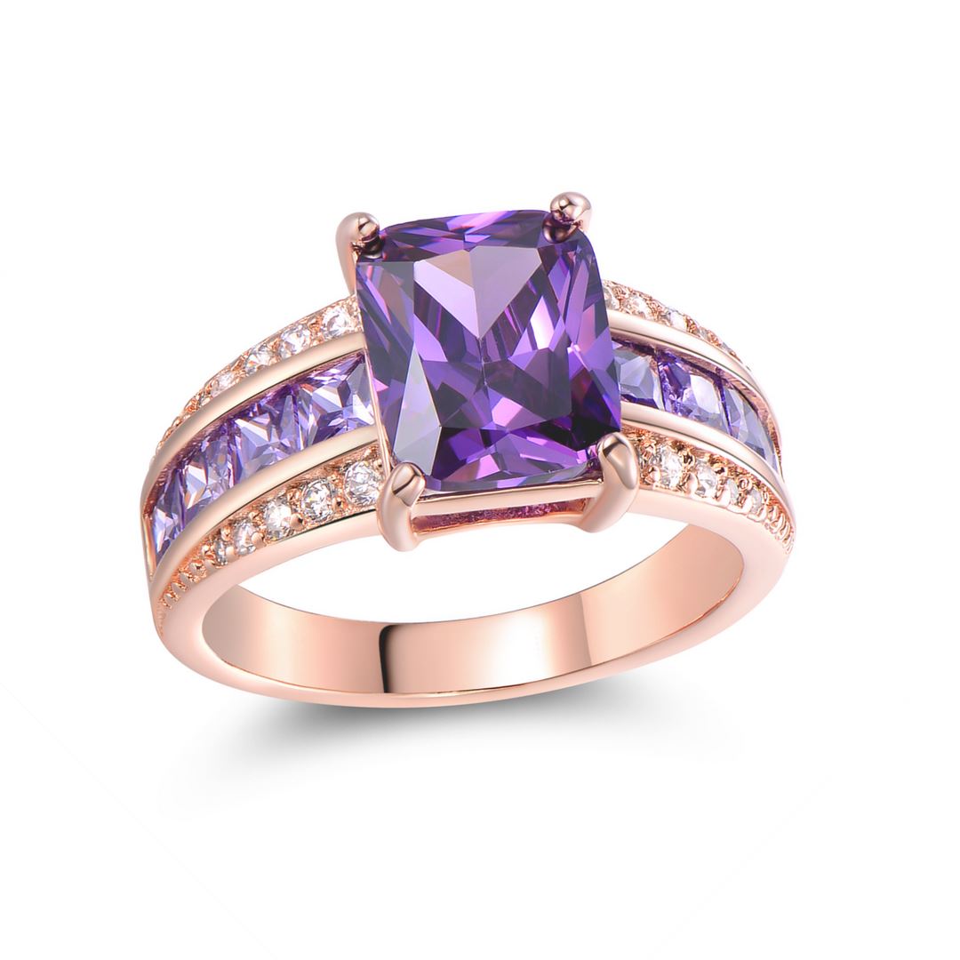 Purple Tanzanite &amp; 18K Rose Gold Princess Cut Ring / 6