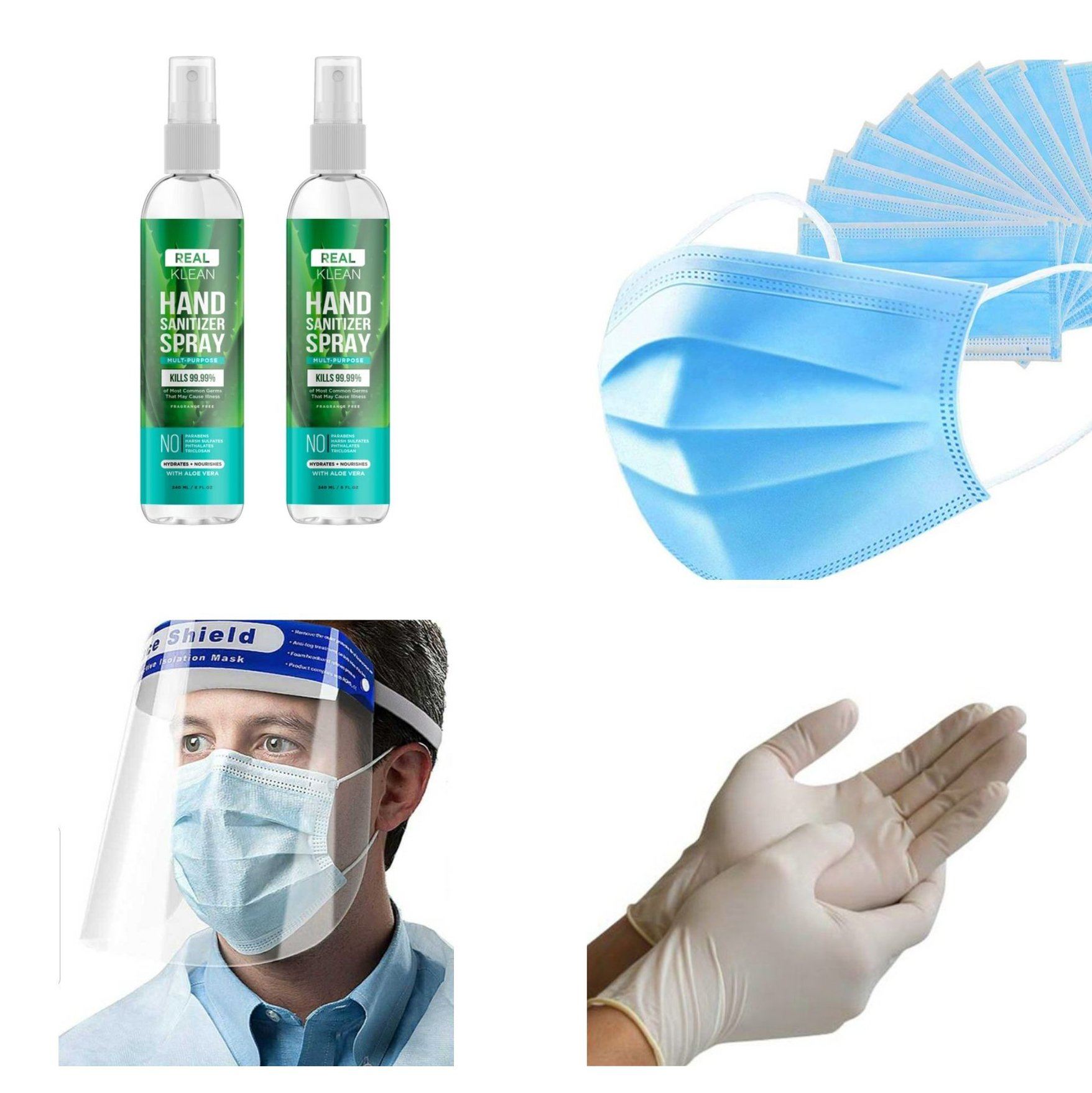 Face Mask, Hand Sanitizer, Gloves, and Face Shield Bundle