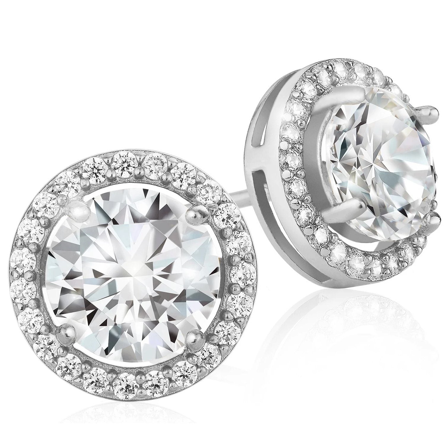 Crystal Round Halo Stud Earrings / Silver