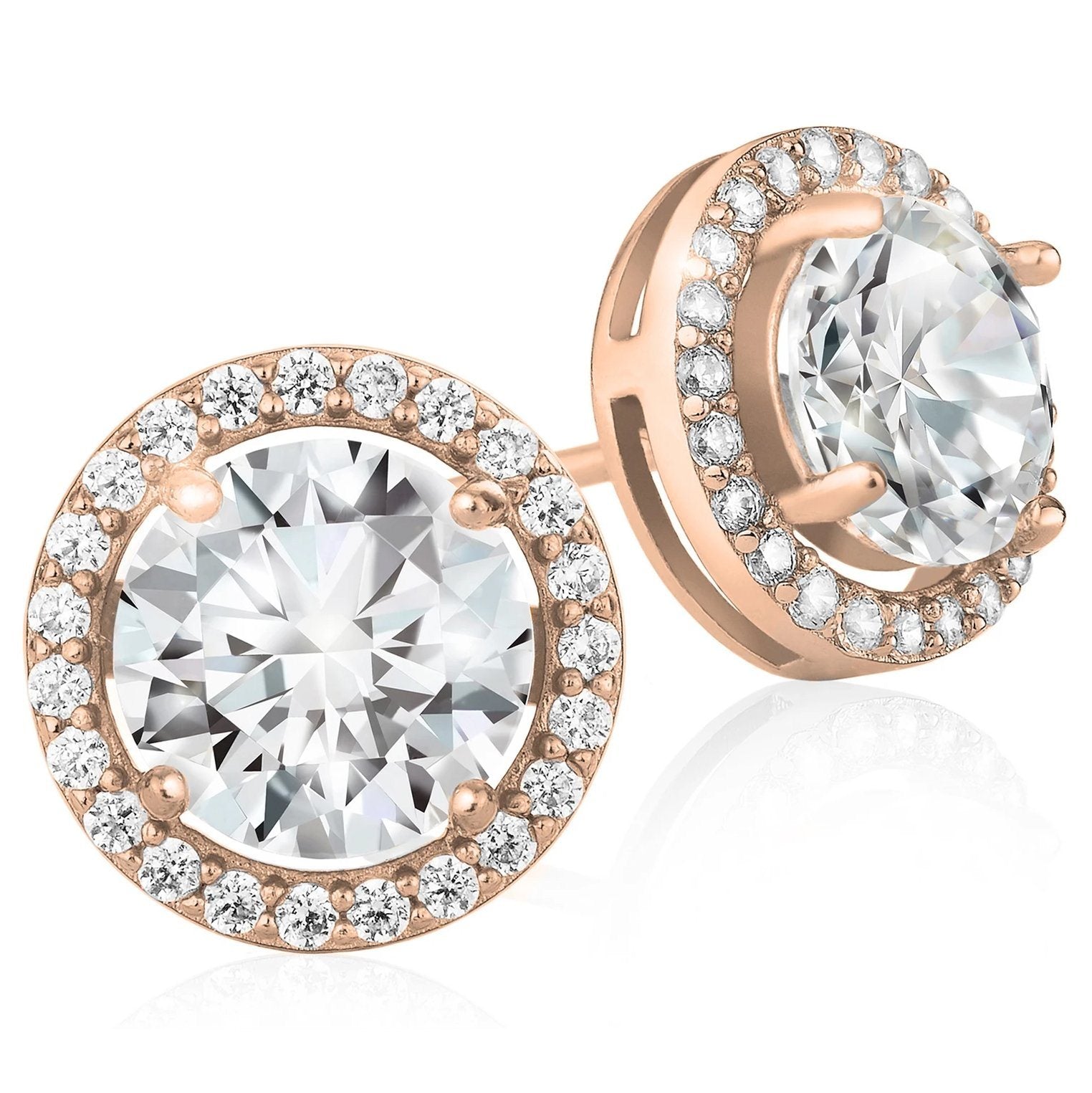 Crystal Round Halo Stud Earrings / Rose Gold