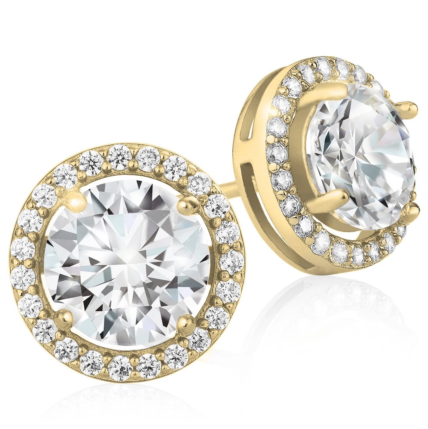 Crystal Round Halo Stud Earrings / Gold