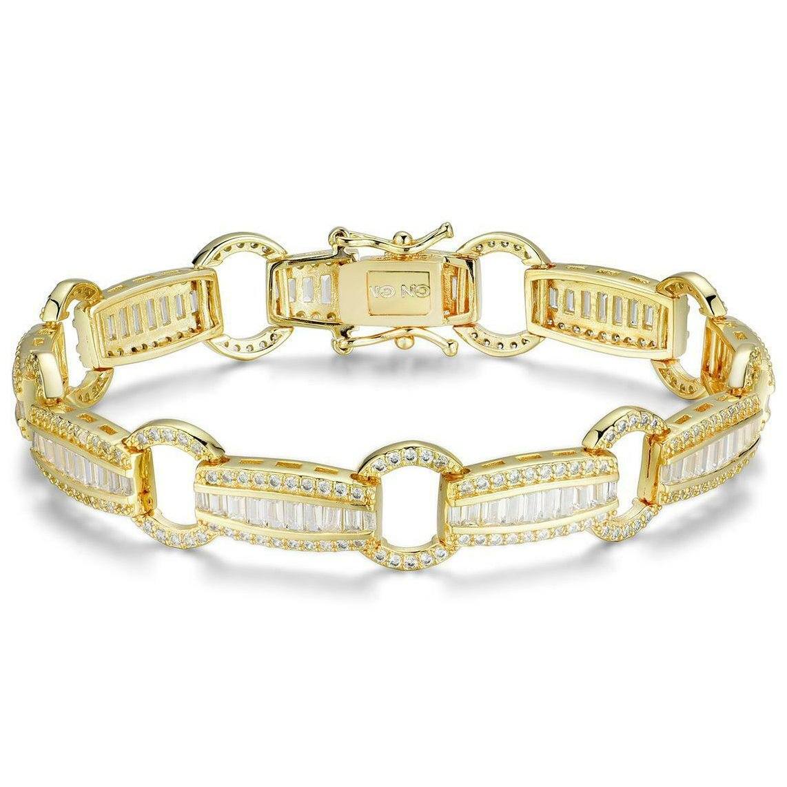 Elegant Baguette Link Crystal Tennis Bracelet / Gold