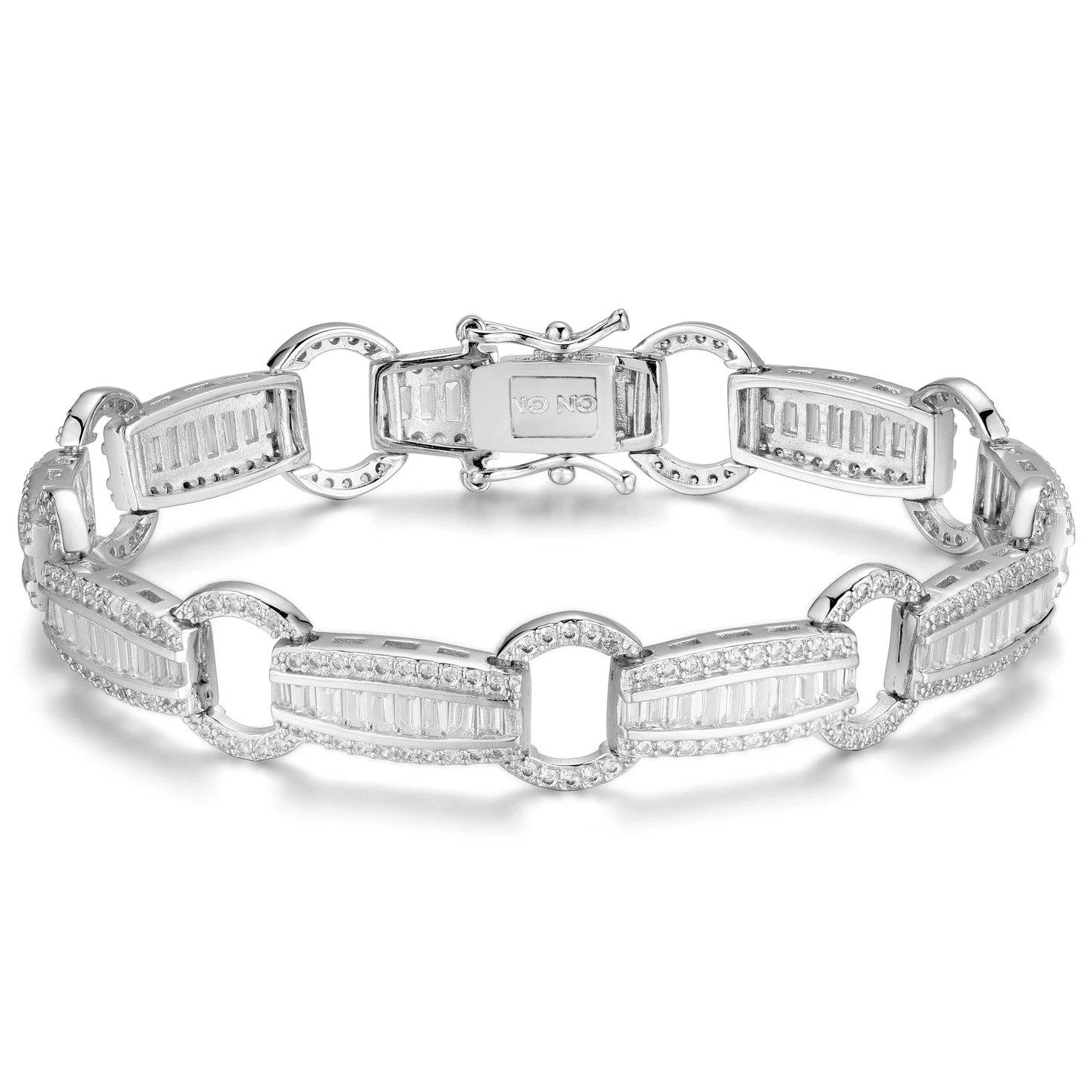 Elegant Baguette Link Crystal Tennis Bracelet / Silver