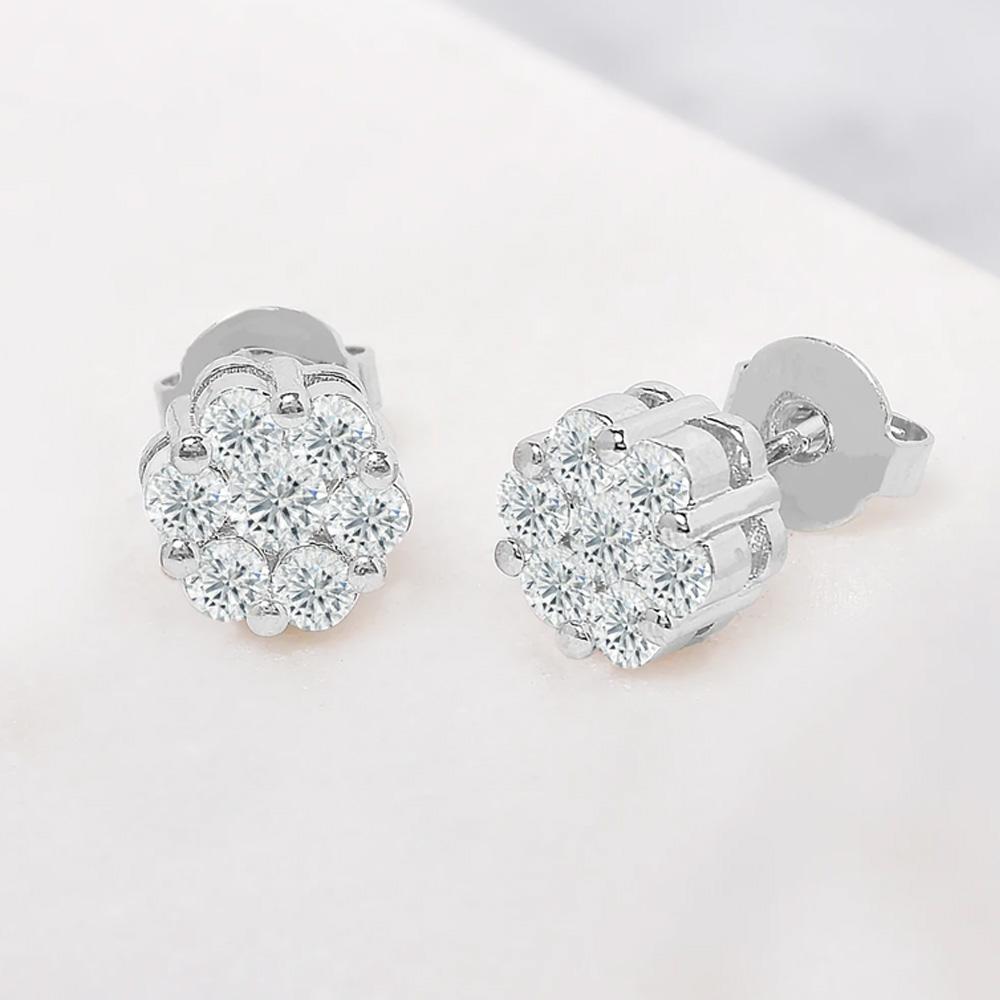 Cluster Flower Stud Earrings / Silver