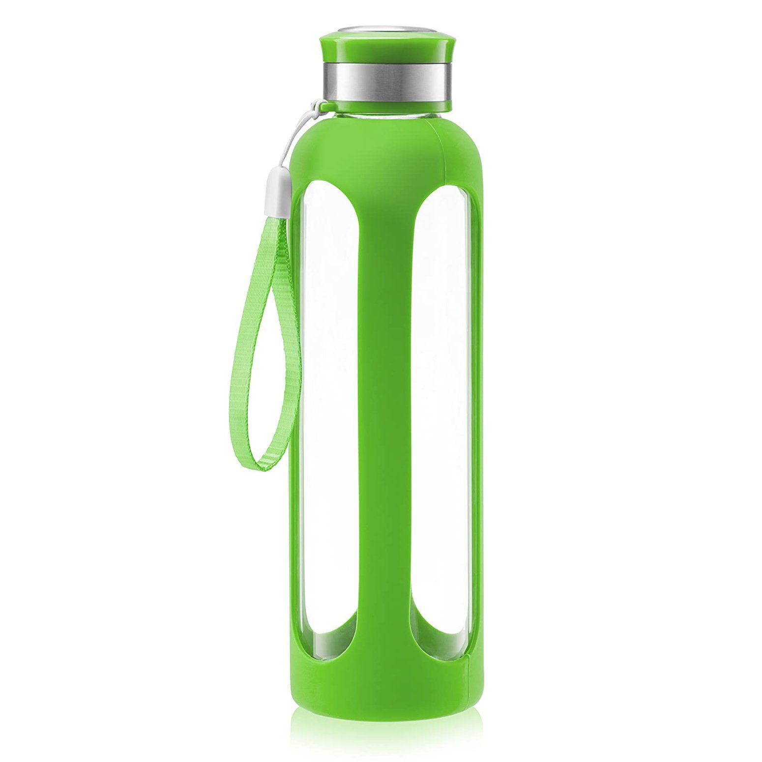 Swig Savvy Glass Water Bottles with Protective Silicone Sleeve &amp; Stainless Steel Leak Proof Lid / Green
