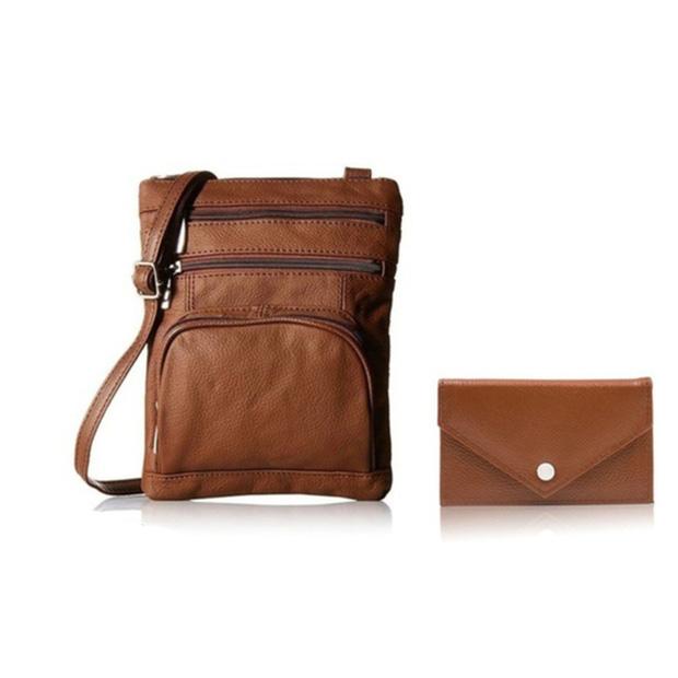 Super Soft Leather Crossbody Bag with Mini Commuter Card Case / Brown