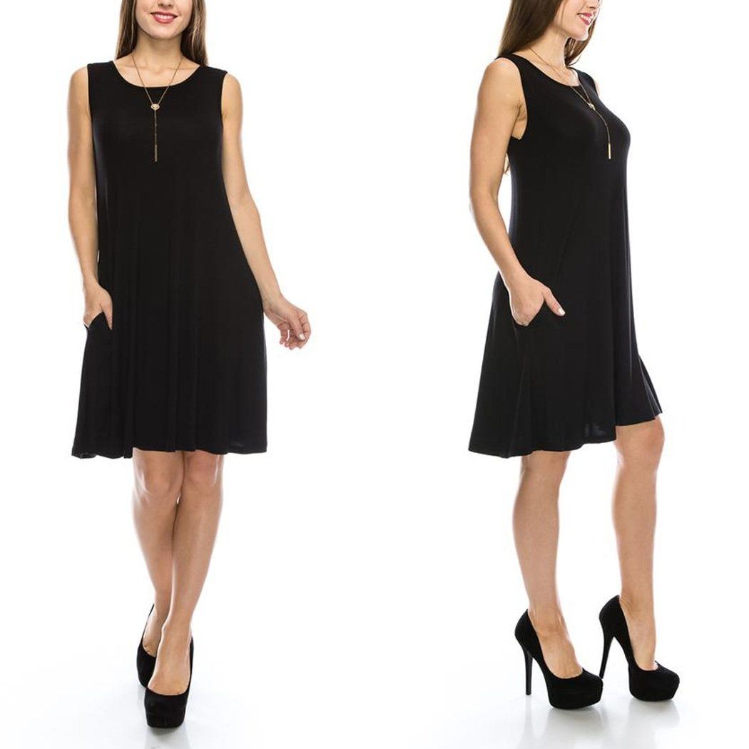 Women&#39;s Sleeveless Tunic Dress with Pockets - Assorted Sizes / Black / 3XL