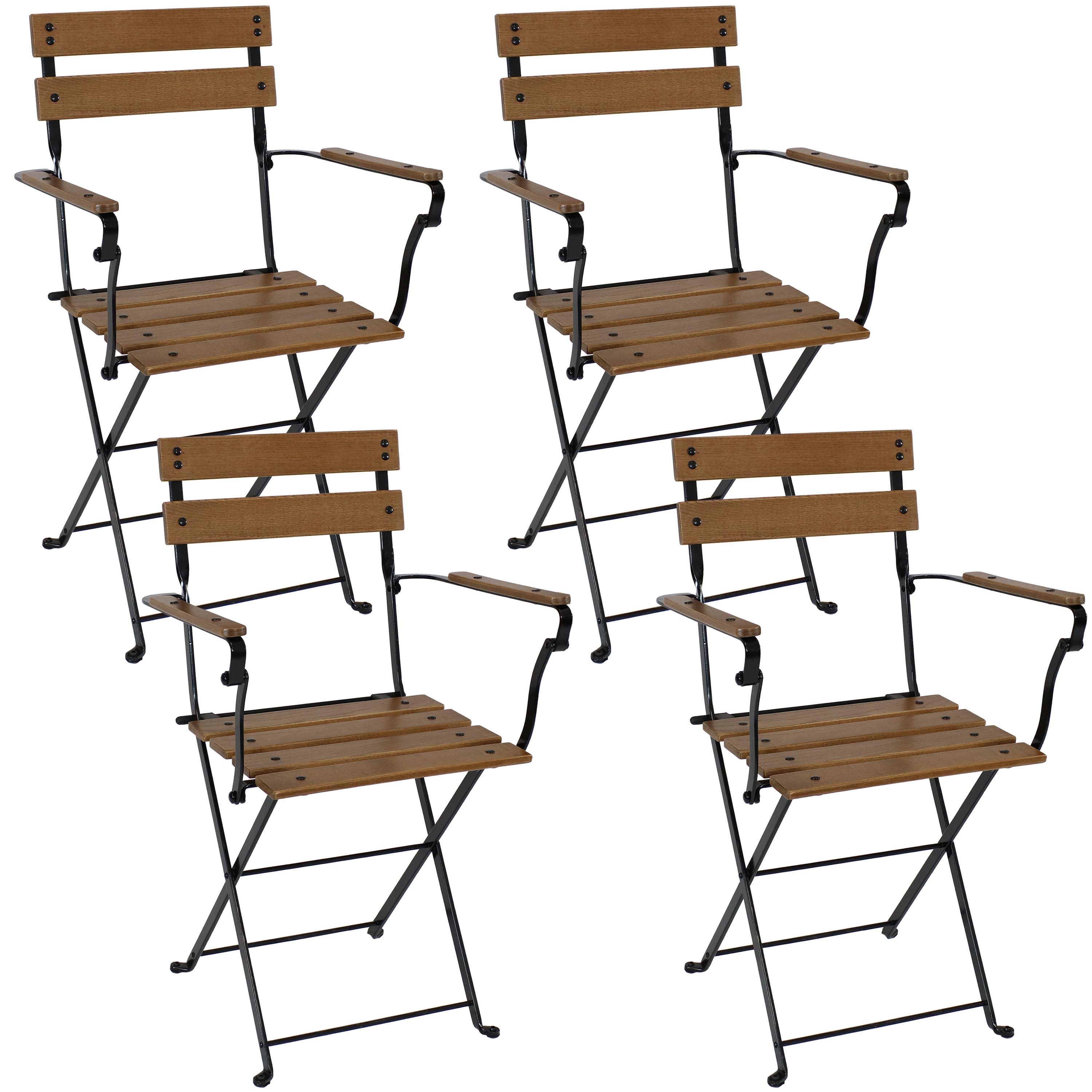 Sunnydaze Basic European Chestnut Wood Folding Bistro Chair with Arms - Set of 4