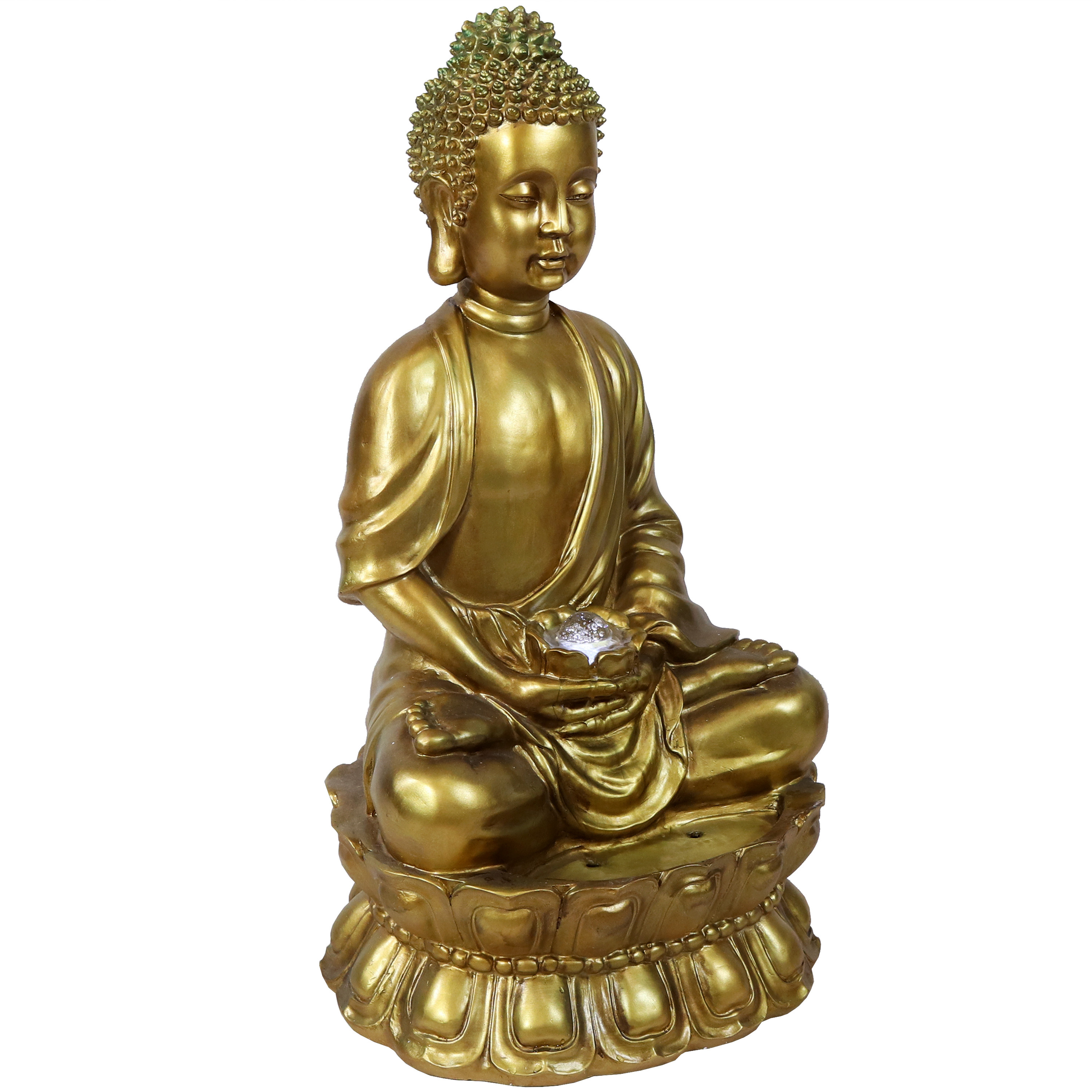 Sunnydaze Relaxed Buddha Outdoor Water Fountain with Light - 36 Inch