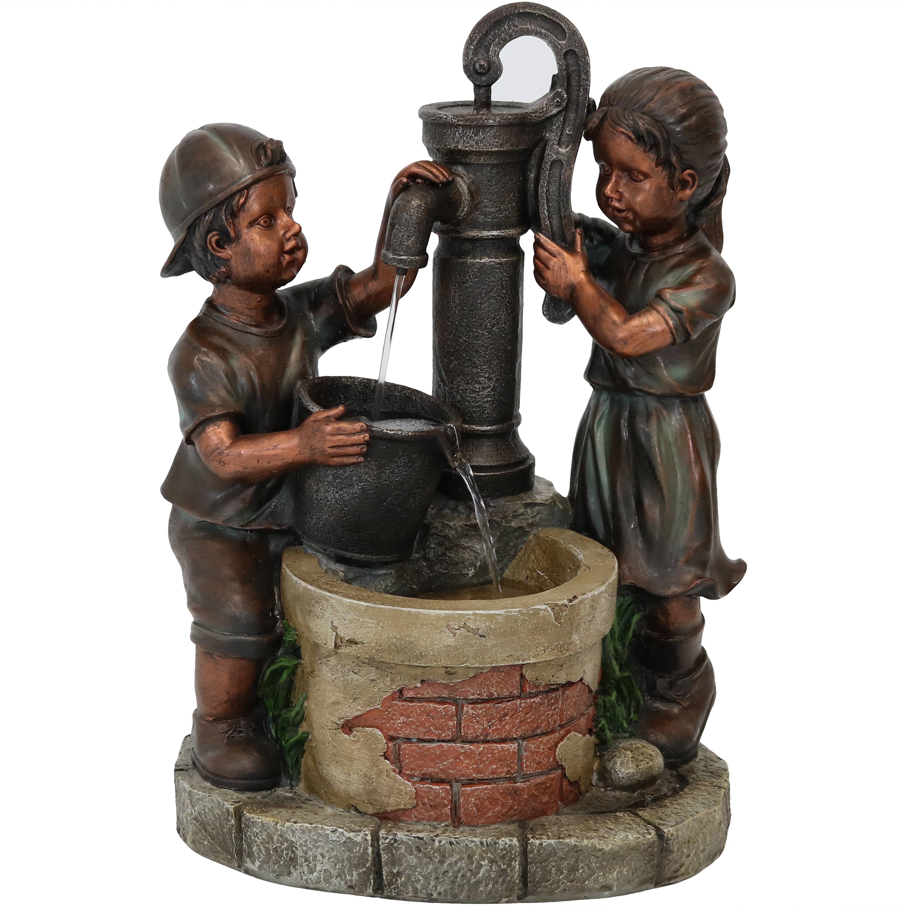 Sunnydaze Jack and Jill at Water Pump and Well Water Fountain - 24-Inch