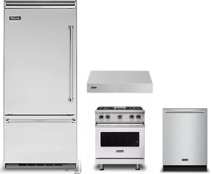 Viking 5 4 Piece Kitchen Appliances Package with Bottom Freezer Refrigerator, Gas Range and Dishwasher in Stainless Steel VIRERADWRH694