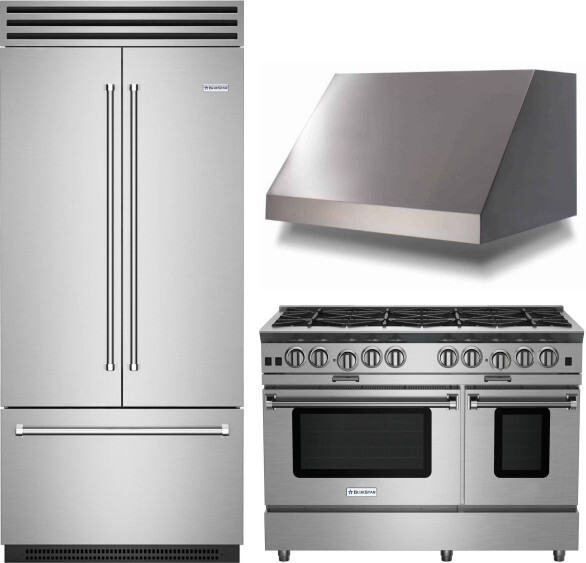 BlueStar 3 Piece Kitchen Appliances Package with Gas Range and French Door Refrigerator in Stainless Steel BLRERARH1008