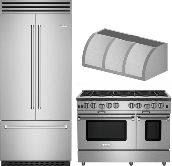 BlueStar 3 Piece Kitchen Appliances Package with Gas Range and French Door Refrigerator in Stainless Steel BLRERARH1009
