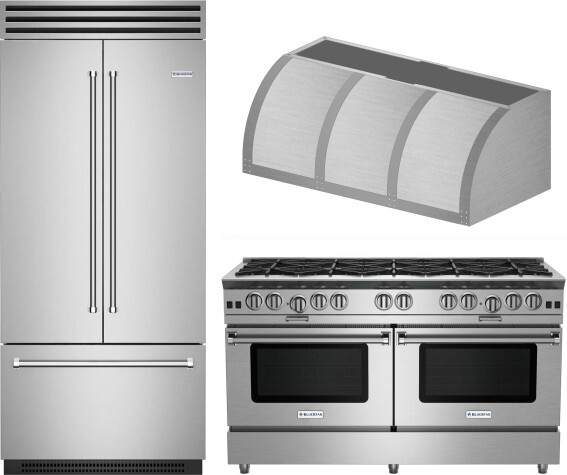 BlueStar 3 Piece Kitchen Appliances Package with Gas Range and French Door Refrigerator in Stainless Steel BLRERARH1015