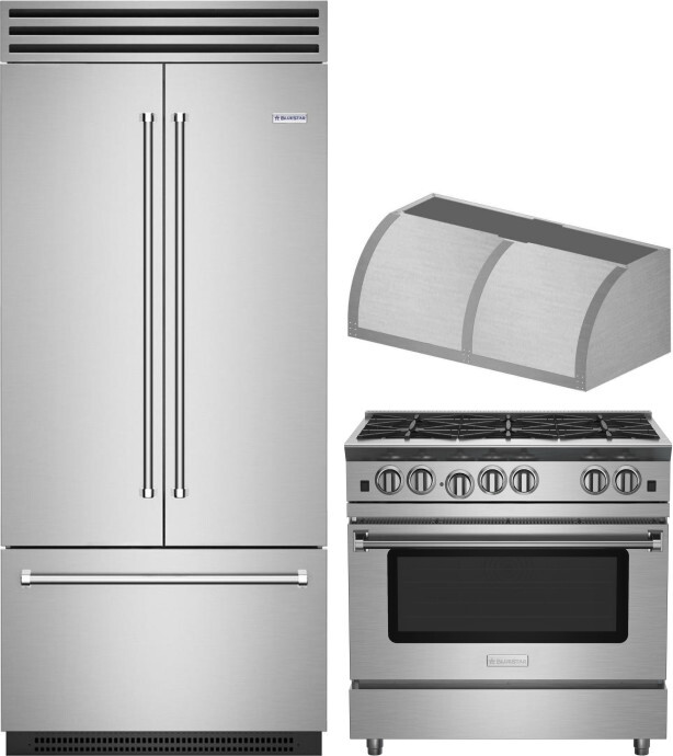 BlueStar 3 Piece Kitchen Appliances Package with Gas Range and French Door Refrigerator in Custom Colors BLRERARH1026