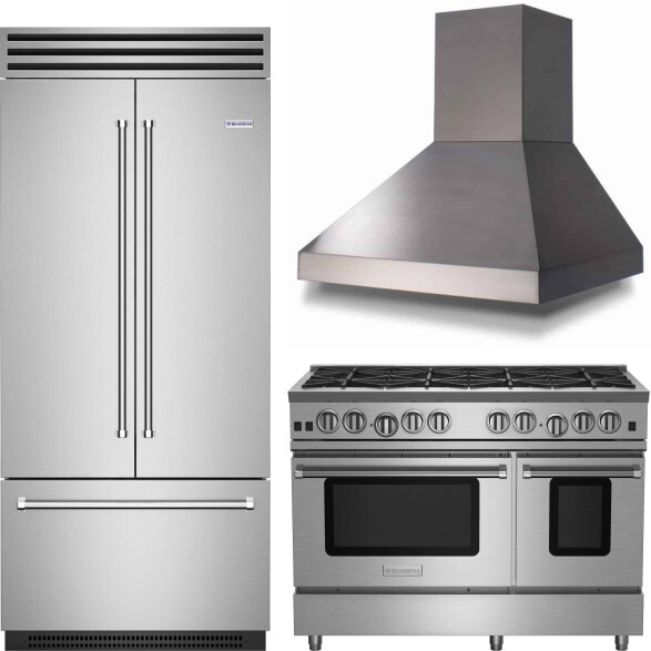 BlueStar 3 Piece Kitchen Appliances Package with Gas Range and French Door Refrigerator in Stainless Steel BLRERARH1032