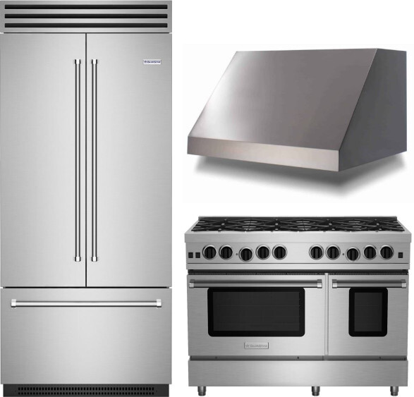 BlueStar 3 Piece Kitchen Appliances Package with Gas Range and French Door Refrigerator in Stainless Steel BLRERARH1072