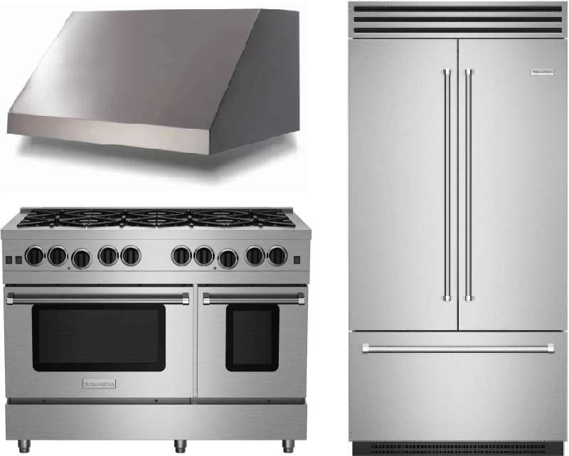 BlueStar 3 Piece Kitchen Appliances Package with Gas Range and French Door Refrigerator in Stainless Steel BLRERARH1073