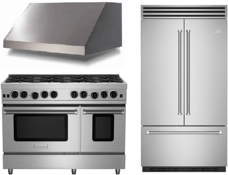 BlueStar 3 Piece Kitchen Appliances Package with Gas Range and French Door Refrigerator in Custom Colors BLRERARH1075
