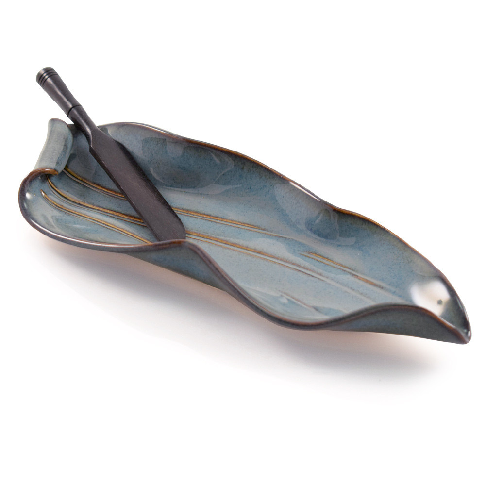 Contemporary Pottery Blue Leaf Butter Dish