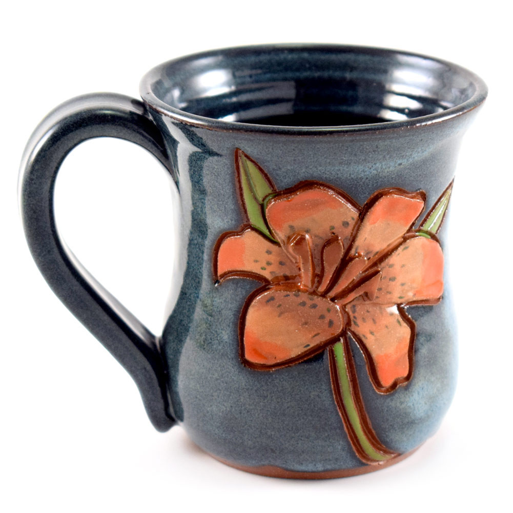 Sculpted Lily Flower Stoneware Mug