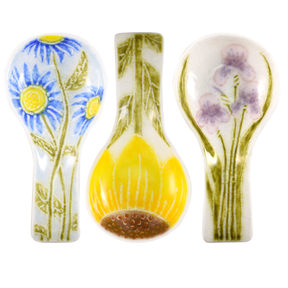 Fused Glass Floral Pattern Spoon Rest