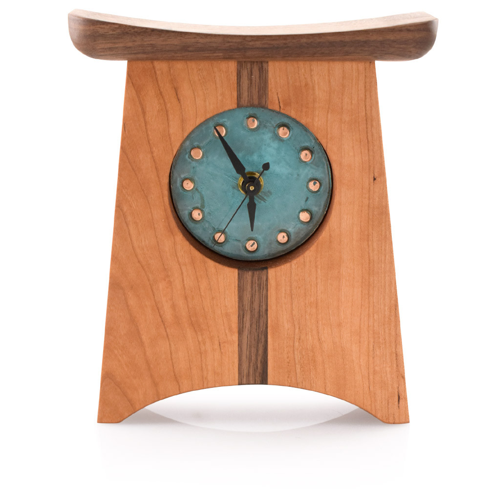 Appalachia Wood Shelf Clock with Green Copper Face