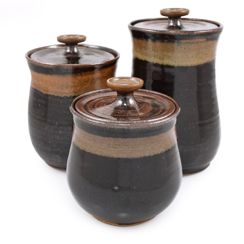 Simply Modern Pottery Collection: 3-Piece Canister Set in Midnight Mocha