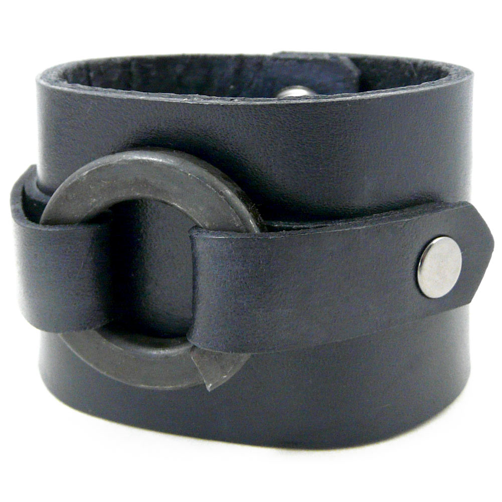 Wide Leather Hardware Cuff Bracelet