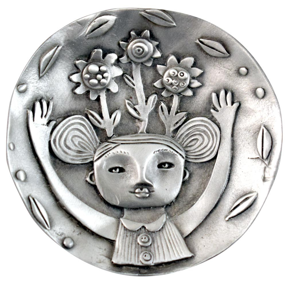 Cast Pewter Art Ring Dish - Girl in Bloom