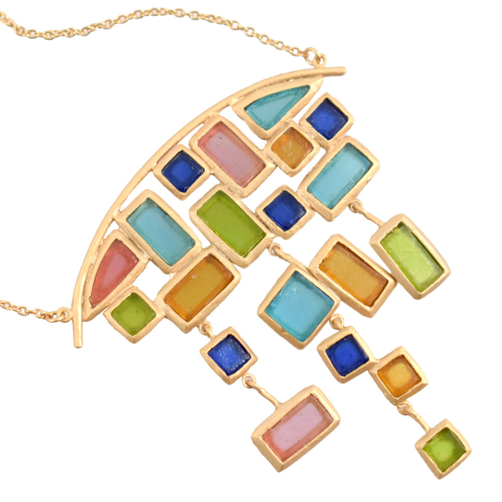 Artisan Glass &amp; Gold Plate Mosaic Necklace