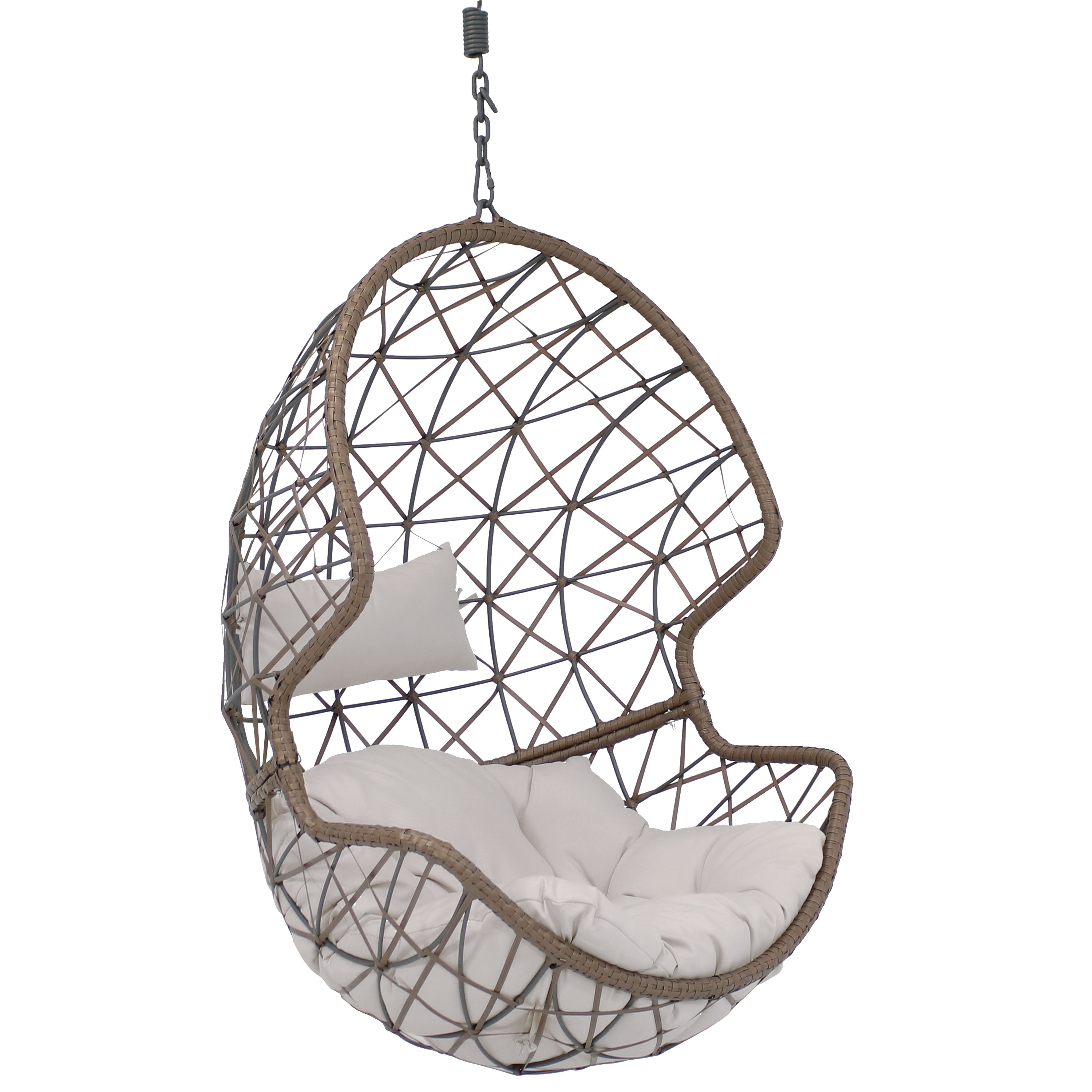 Sunnydaze Danielle Hanging Egg Chair, Resin Wicker Basket Design, Outdoor Use, Includes Cushion, Gray